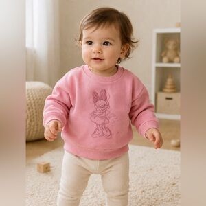 NWT Disney Baby Pink Embossed Minnie Mouse Swearshirt, 12 Mo. MSRP $25